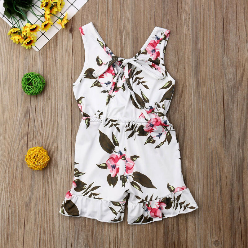 Conyson Wholesale Kids Clothes Summer Cute Baby Kids Girls Printed Floral Sleeveless Romper Ruffles Jumpsuit Outfits Clothes