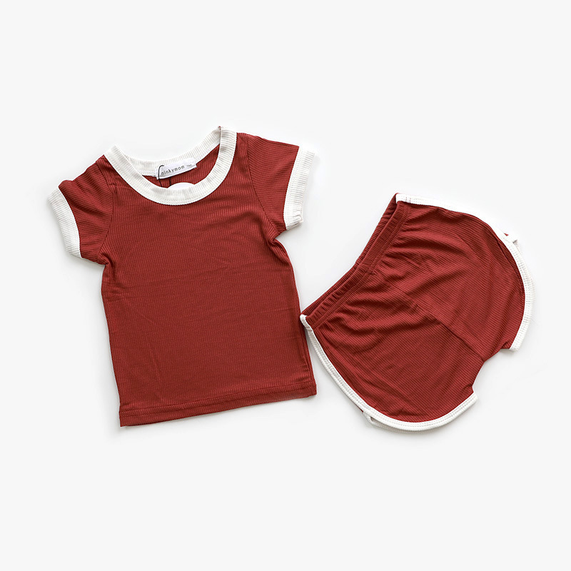 Conyson fashion korea summer short Sleeve pure color modal cotton suits Baby underwears Kids boys Girls' Sleepwear Pjs Pyjamas