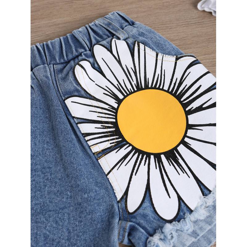 Conyson Summer Fashion Children Girl 2pcs Outfits Jean Shorts Solid Top Children's Girls 2 Piece Casual Kids Girls Clothing Sets