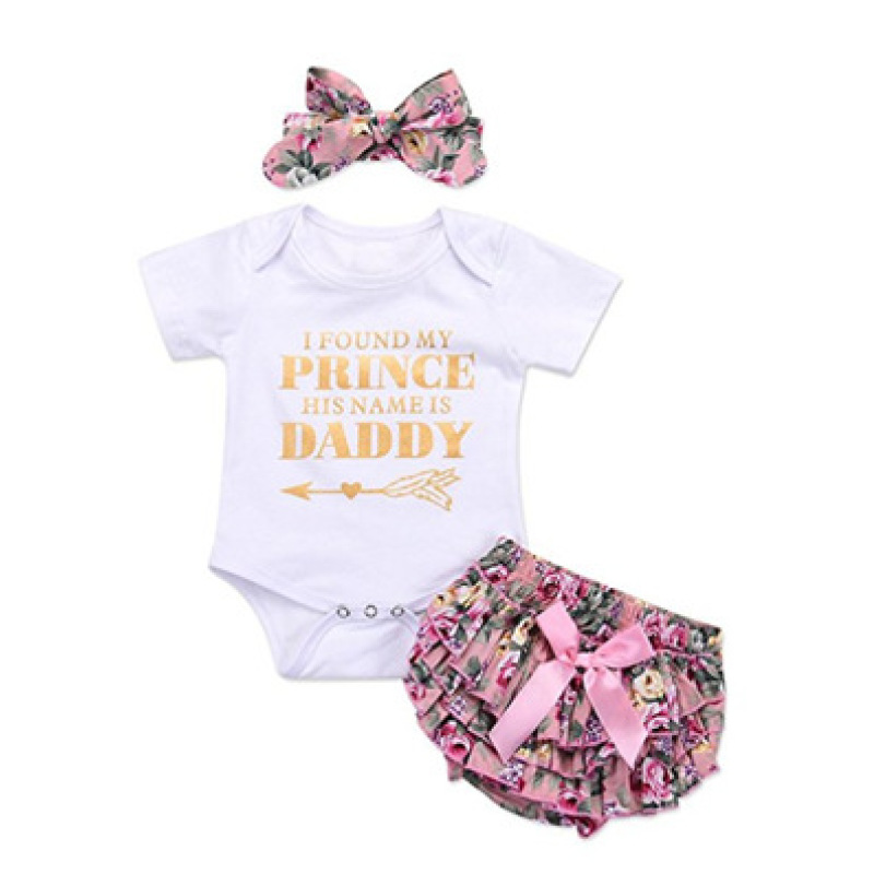 Factory Supply Baby Girl Clothes Three-piece Set Letter Printing Baby Short Sleeve Romper Clothing Sets