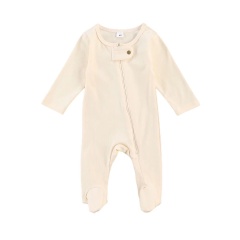 Conyson Wholesale Spring Newborn Clothes Solid Long Sleeve Infant Clothing With Foot Crew Neck Soft Cotton Baby Girls Zip Romper