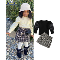 Conyson High Quality Comforter 1-3 Years Of Age Spring Autumn Long-sleeved Plaid Design Girls Kids Two Piece  Clothing Sets