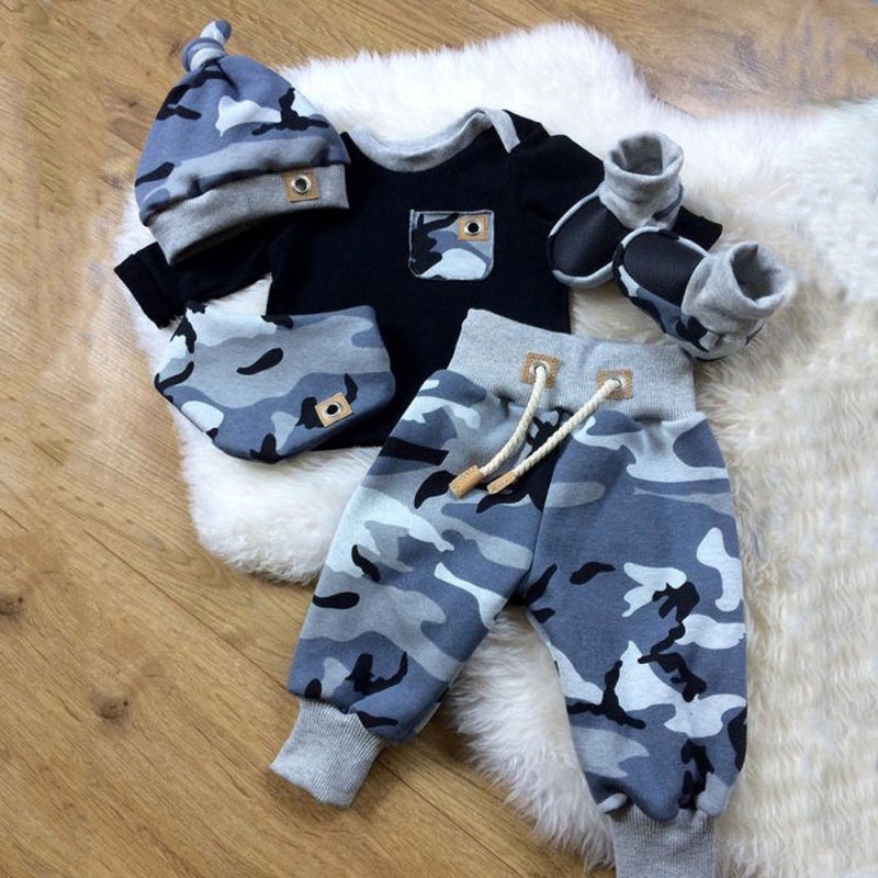 Conyson infant suits Toddler Boy 3 Pieces baby children long sleeve tops camouflage color kids Pants wear Fashion clothing Sets