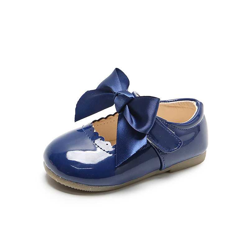 Conyson hot sale fashion spring size 15-30 child slip on Leather PU shoes rubber bottom baby girl princess bowknot dance shoes
