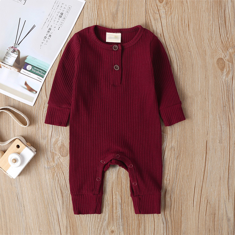 High Quality NewBorn Baby Bodysuit Clothes Ribbed Cotton Button Knitted Long Sleeve Baby Knit Romper