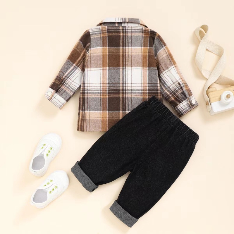 Conyson High Quality Stock Lots Spring Autumn Long Sleeve Plaid Design Boys Girls Children's Western Style Casual Clothing Set