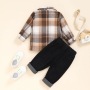Conyson High Quality Stock Lots Spring Autumn Long Sleeve Plaid Design Boys Girls Children's Western Style Casual Clothing Set
