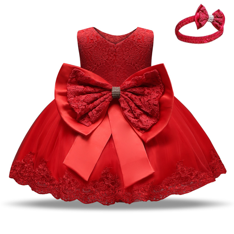 Cute Kids Lace Dress Flower Girl Dresses For 1 Years Old Baby Girl Party Baptism Dress With Hair Band