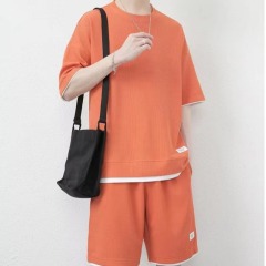Conyson New Arrival Summer Oversized Half Sleeve Polyester 2 Piece Tracksuit Short Set Sweatsuit Men's T shirt And Short Set