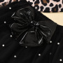 New Children's Leopard Print Long Sleeves Kids Spot Short Sleeve Clothes Dress Set Two-piece Lace Skirt Girls' Suits
