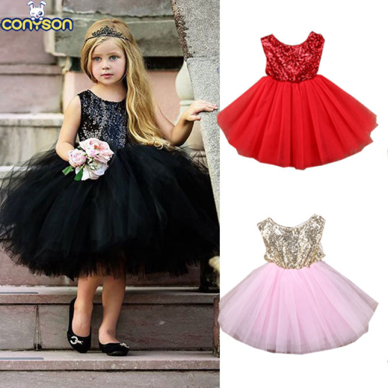 Conyson Wholesale High Quality Children Clothing Puffy Princess Skirt Sequins Baby Flower Dresses Baby Mesh Tutu party dress