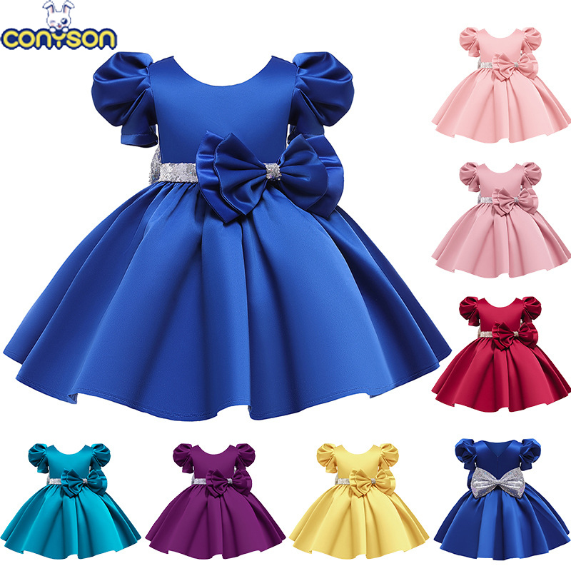 Conyson New Style Wedding polyester Frock baby Kids Girls Birthday Party Princess dress gowns wear clothing full Girls Dresses