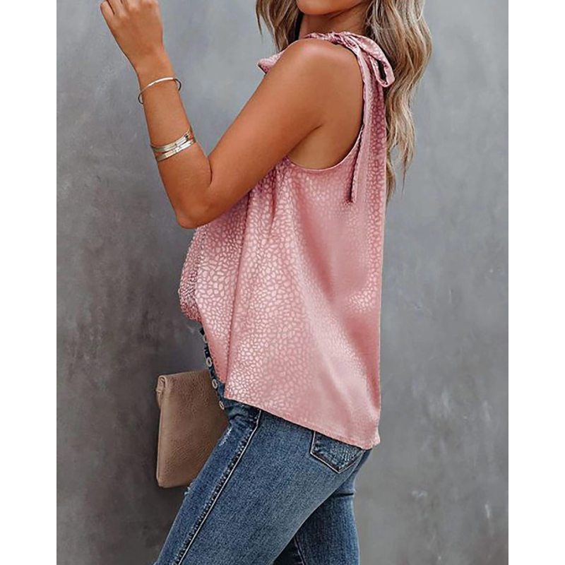 Conyson New Design Europeon Style Summer Halter Bowknot Leopard Print Sleeveless 10 Colors Loose Plain Satin waistcoat woman