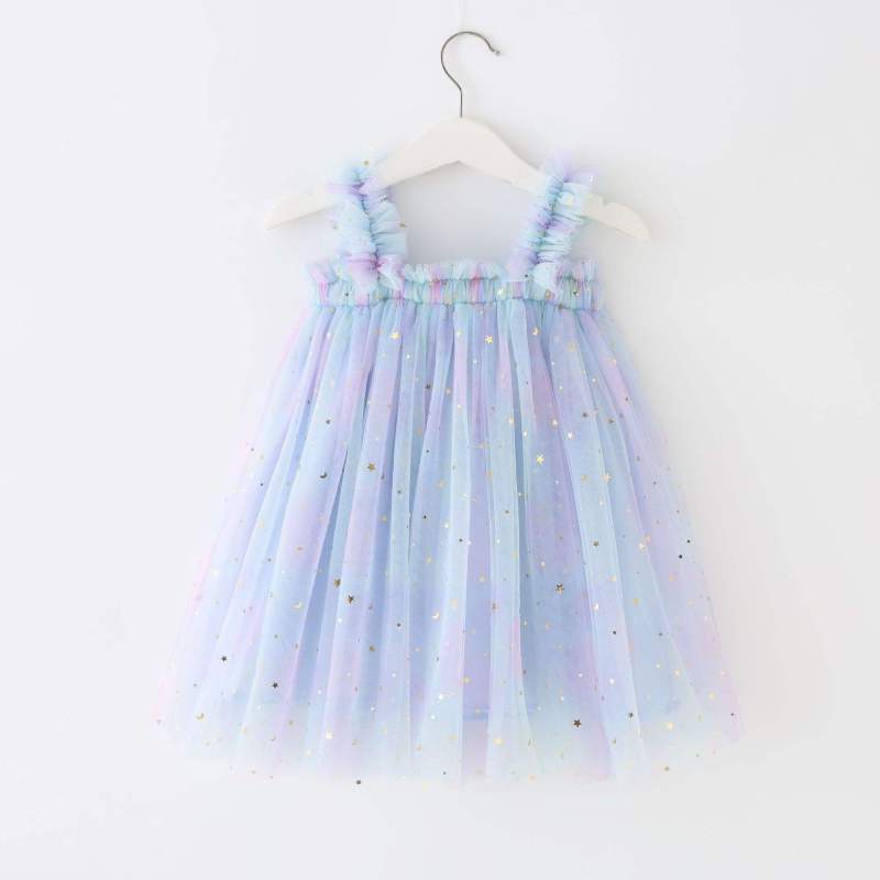 conyson wholesale new fashion sleeveless formal clothes party sequins sling strap frock summer tulle baby girls dress