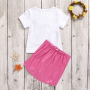 Casual Short Sleeve Soft Shell Toddler Kids Baby Girl Summer Clothes PU Skirt Outfits Set