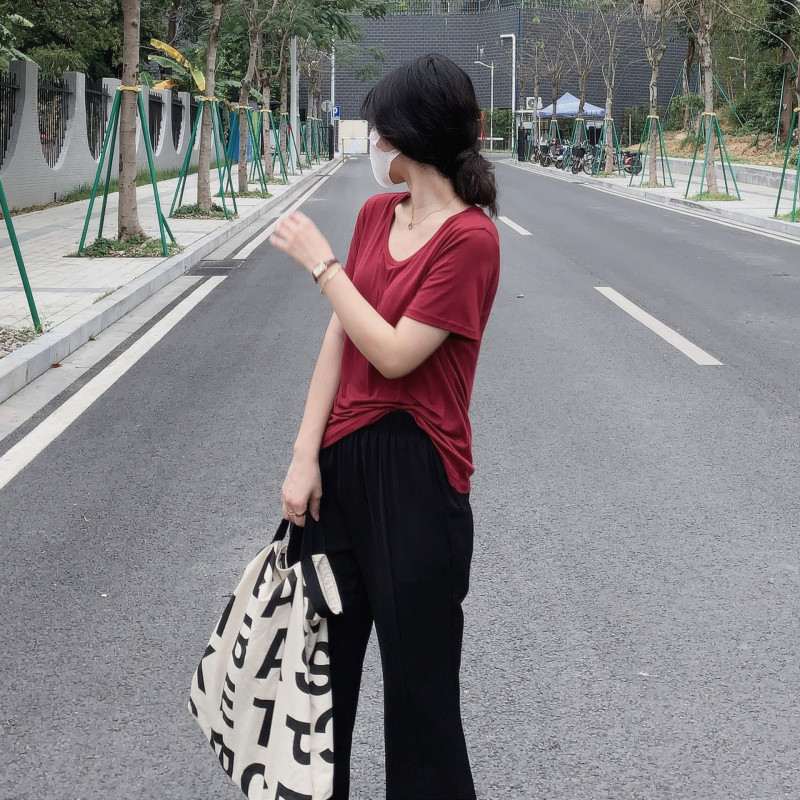 wholesale rts blank loose tshirt Women's summer Fashion apparel short sleeve plain woman casual clothing top v-neck base t-shirt