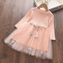 Manufacturers Selling Custom New Long-sleeve Tethers Girl Mesh Dress With Stars For Girls