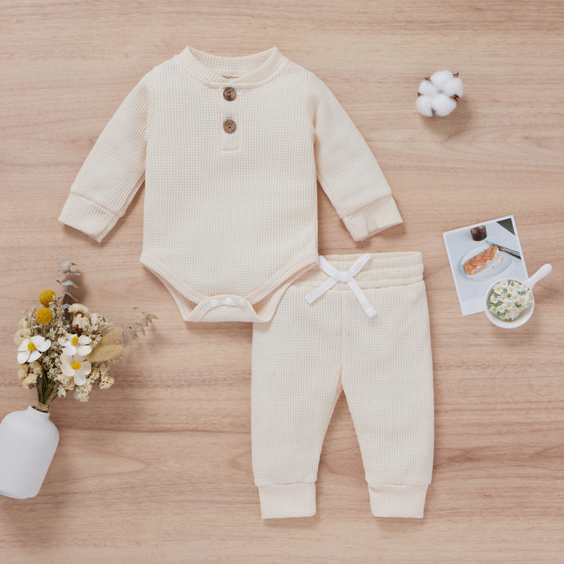 Conyson High Quality New Casual Cotton Autumn Long Sleeve Infant New Baby Clothes Romper and Pant 2Pcs Baby boys Clothing Set