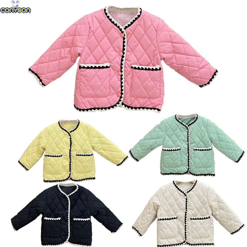 Conyson Hot Sale korea fashion boutique fall kids girls designers kid solid clothes PU leather winter clothing wholesale jacket