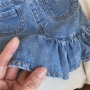 Conyson New Arrivals Summer Fashion Children Baby Designer Tshirt With Pleated Fishtail Denim Skirt Girls Kids Two Piece Sets