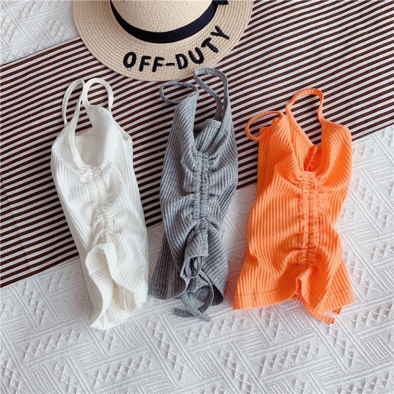 Conyson Fashion Boutique Summer Children Shirt Knit Top Cotton Solid Sleeveless Ruffler Kids Girl Clothes Vest