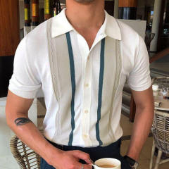 Conyson Summer Men's Short-sleeved Knitted Casual POLO Shirts Contrast Color Slim Lapel Custom Ice Silk POLO Men Clothes T-shirt