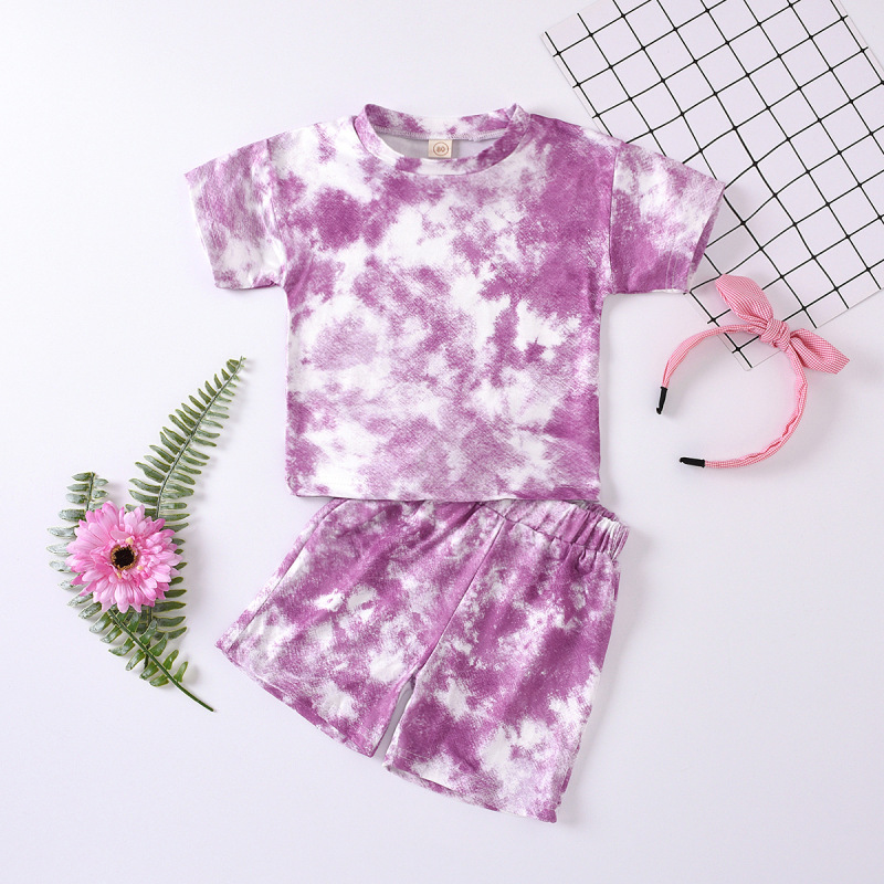 Wholesale Children'S Set Summer Tie-Dyed T-Shirts And Shorts Girls Boutique Toddler Baby Boys Summer Clothing Sets
