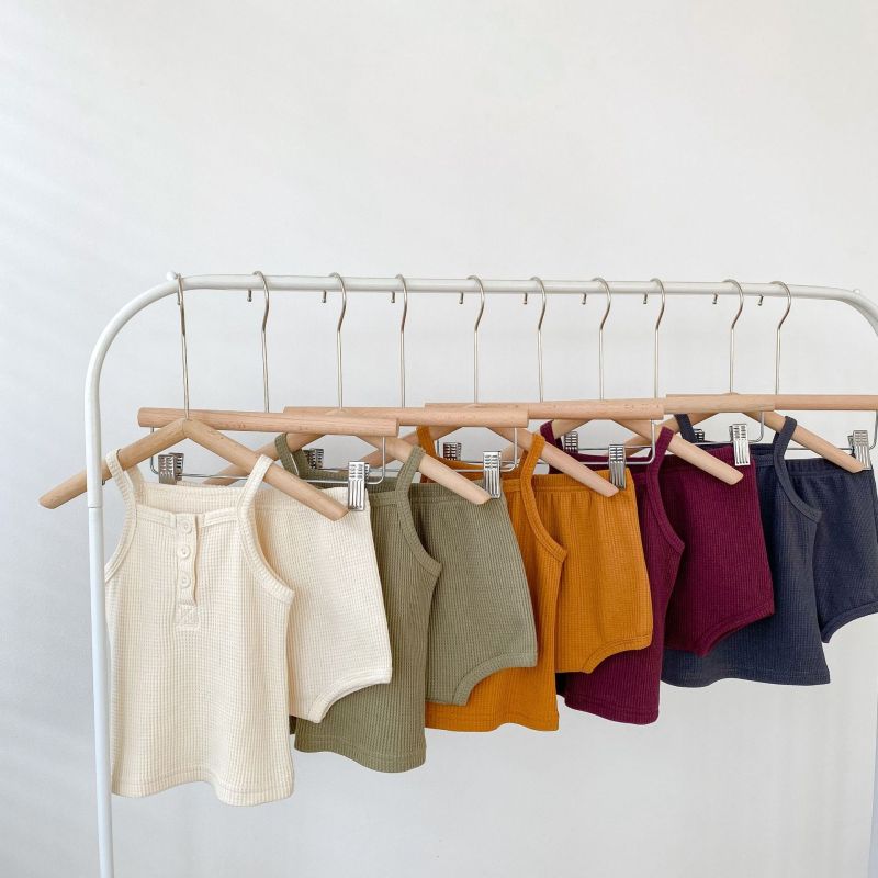 Conyson Baby Waffle Set Clothing Summer Sling Boys and Girls Clothes Set Suit Pajamas Cotton Bodysuit Wholesale Kids Wear Casual