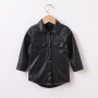 Conyson Wholesale Hot Fashion Summer Kids Clothes Leather PU Casual Solid Long Sleeve Single Breasted Straight Knee Dress Jacket