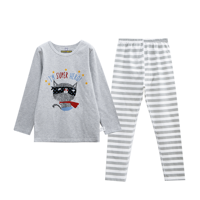 Conyson Wholesale Cotton Casual Long Sleeves Animals Printing Knitted 2Pcs Infant and Toddler Pajamas For Boys