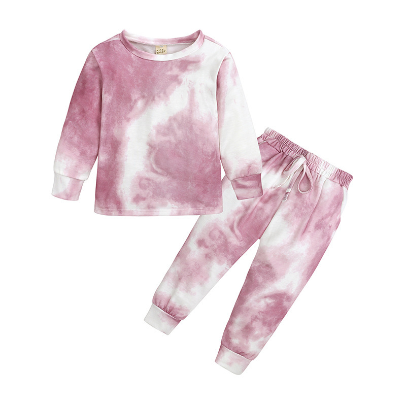 Conyson hot sale fashion Designer Non-hooded Long Sleeve TIE-DYE children clothes Girl autumn Kids wholesale Clothing Sets