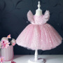 Conyson Chirsmas Hot Sale Tulle Skirt Big Glitter Flying Sleeves Bubble Skirt Baby Girls With Bow Embellish Shining Tutu Dress