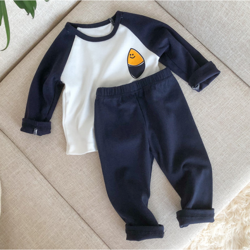Conyson Latest Design Non-hooded Leisure Long Sleeve Cute Cartoon print patchwork color baby autumn cotton Kids Clothing Sets