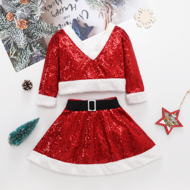 Conyson Toddler Kids Baby Girls Christmas Outfit Long Sleeve Red Princess Dress with Belt Children Santa Gifts Baby dress