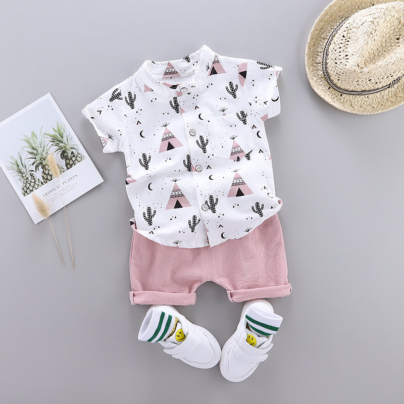 Comfortable Sets Printed Children's Clothing Baby Summer 2021 New Cotton Pyramid Short-sleeve Shorts Shirt Two-piece Set Baby