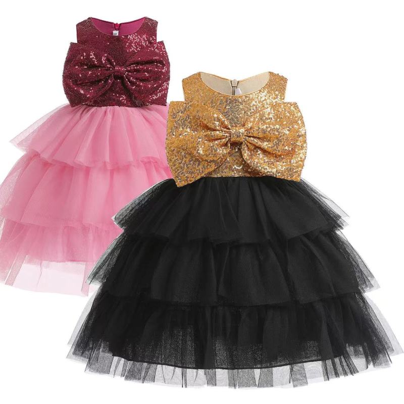 Conyson Kids Tutu Dress Easter Mesh Litter Girls Clothing Sleeveless Bow Sequin Formal Children Girl Evening Dresses