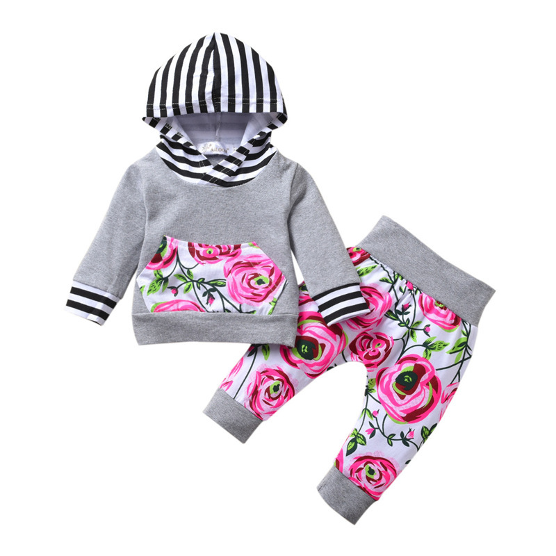 New Style Baby Cotton Knitting Clothing Sets Floral Print Toddler Baby Girl Clothing Sets Baby Tops+pants 2pcs Sets