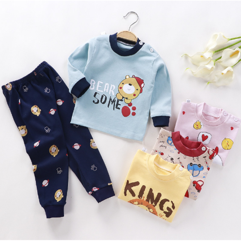 Conyson Wholesale Winter Long Sleeve Knitted Boys Clothes 2Pcs Baby children cartoon Suits for Kids cotton clothing pajama sets