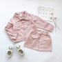 Girl Suit Pink Pocket Buttoned Jacket +Matching Skirt 2 Piece Cotton Baby Girls Boutique Clothing Set