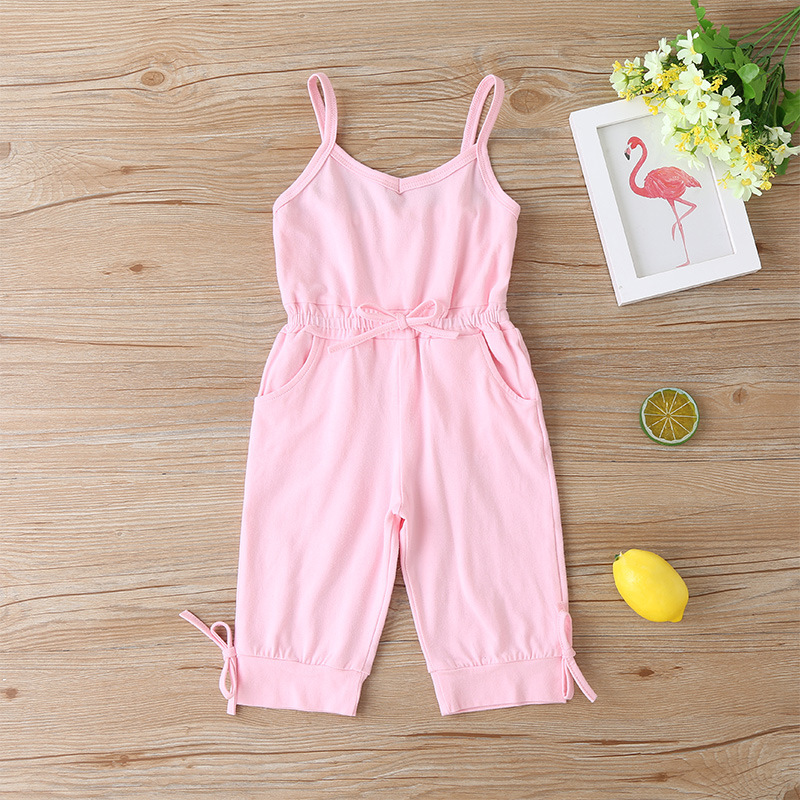 high quality 2021 summer sleeveless pure color one piece casual cute cotton baby girls knitwear clothes romper clothing