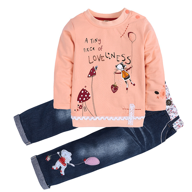 Conyson hot sale spring autumn children casual long sleeve print floral cotton tops denims baby kids clothes girls Clothing Set