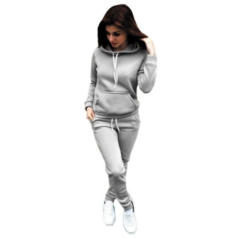 Wholesale Hot Sale High Quality Custom Tracksuit Long Sleeve Sport Gym Fleece Pullover Plain Crop Top Oversize Women's set