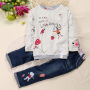 Hot sale 2021 spring autumn children casual long sleeve print sweet floral cotton tops denims baby clothes girls Clothing Set