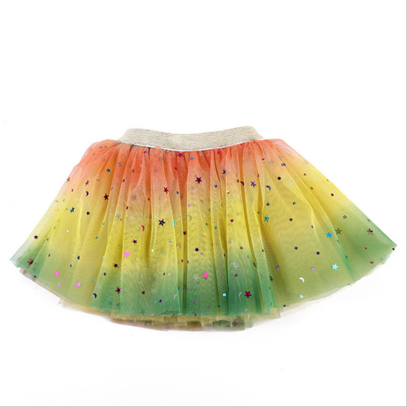 Conyson Hot Sale Summer Kids Clothing Korean Children Skirts Glitter Rainbow Stars Moons Embroidery Dance Gauze Tutu Short Dress