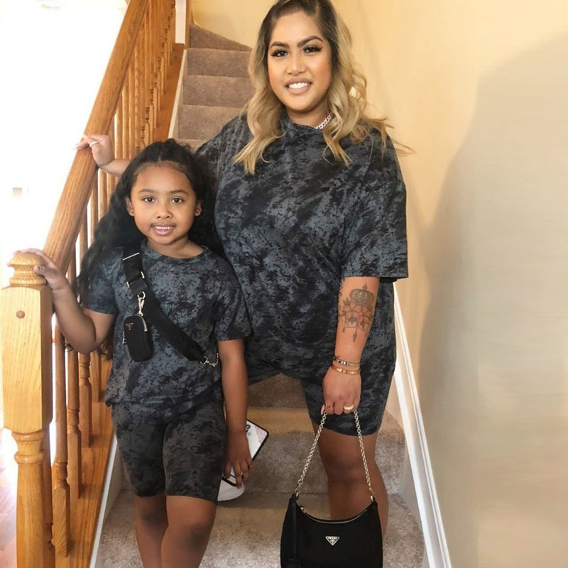 Conyson Wholesale Kids Clothes Outfit Children Girls Fantasy Pullover Tops Shorts 2Pcs Geometric Print Causal Clothing Sets