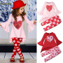 Conyson European Valentine's Day Spring Autumn Horn Long Sleeve Top+ Pant Heart Print 2Pcs Kid Clothes Baby Girls Clothing Set
