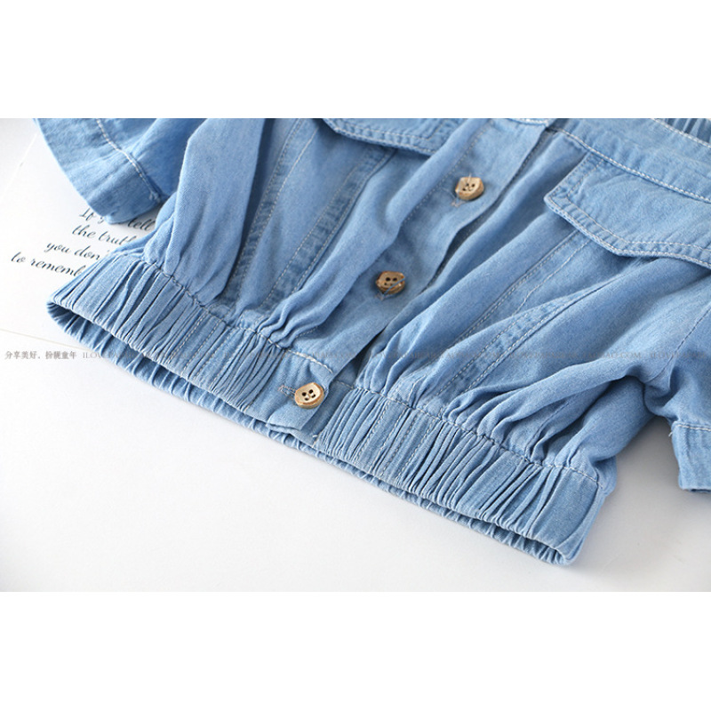 Summer New Fashion Girls Summer Hot Sale Toddler Girl Clothing Set Kids Off Shoulder Button Denim Top And Jeans Skirt Set