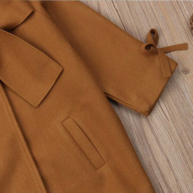 Comyson Wholesale Warm Wear Solid Midi Children's Girl Jacket Korean Essential Bow Elegant Kids Girls Long Sleeve Dust Coat