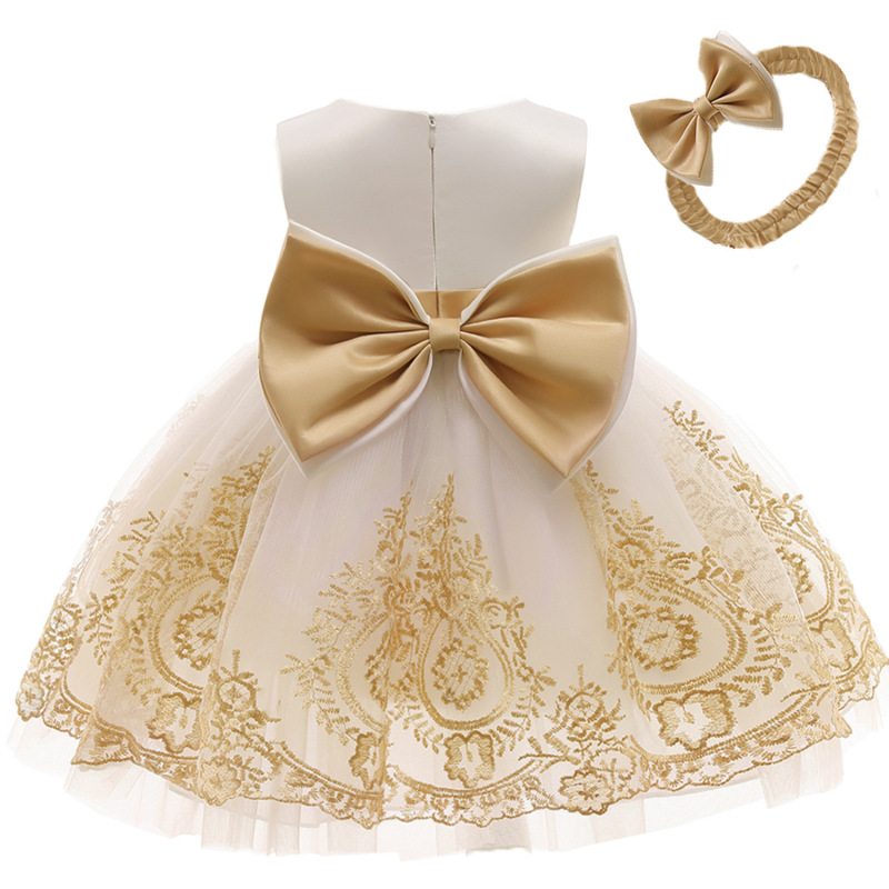 Wholesale Lace Bow Flower Girl Dress Party Wedding Birthday Kids Clothes Elegant Baby Girl Dress sleeveless frock