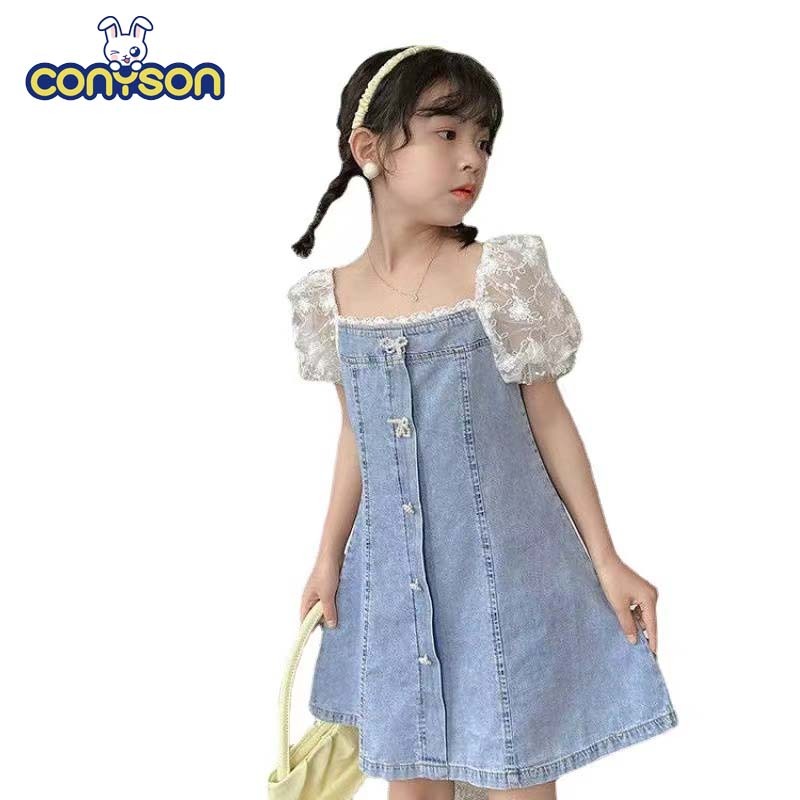 Conyson 2023 New Frock Design Toddler Baby Girl Birthday Party Sofia Cowboy Clothing Puff Sleeves Princess Elsa Dress